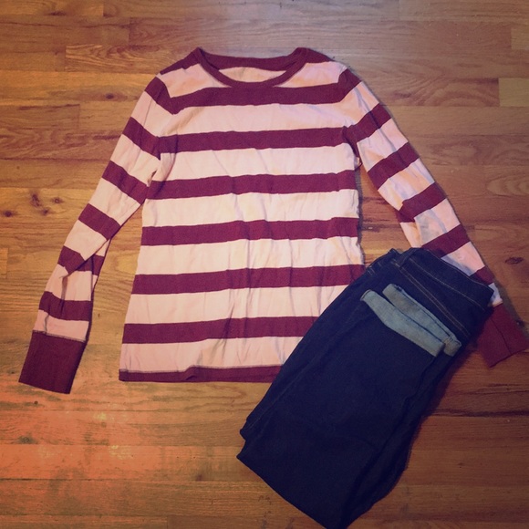 Tops - Pink and burgundy striped top Tops - Pink and burgundy striped top